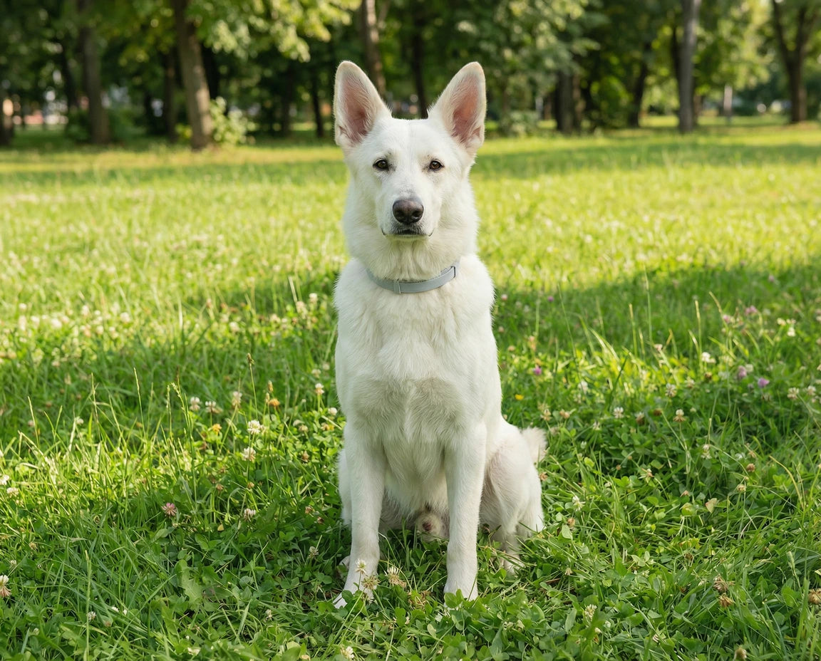 German Shepherd dog wearing Floremo flea and tick collar outdoors