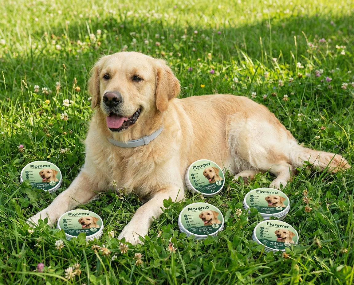 Labrador wearing Floremo flea and tick collar in the park