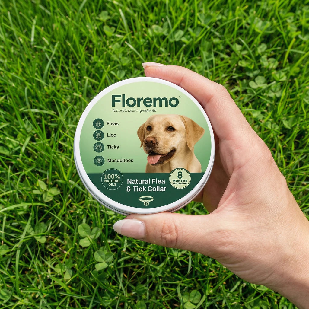Floremo flea and tick collar package display on clean background